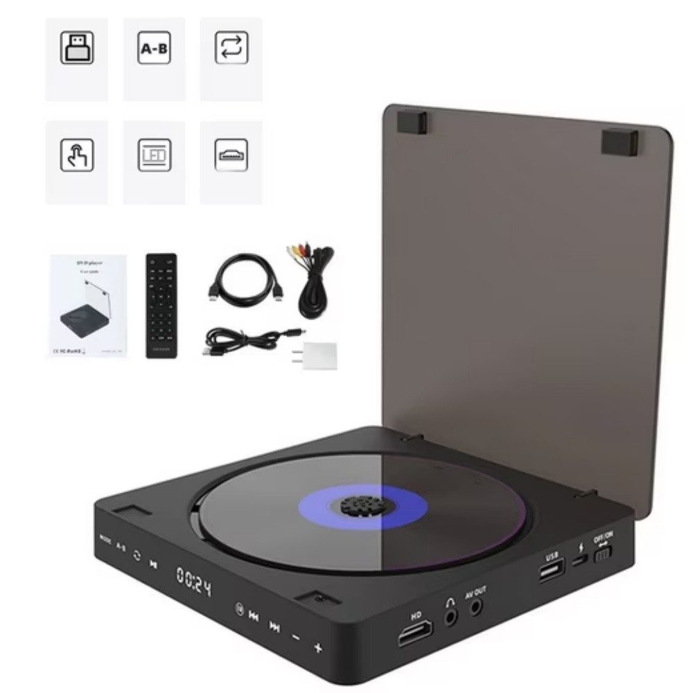 POPOLIC für TV, Tragbarer Mini DVD CD Player HD 1080P HDMI/AV USB DVD-Player DVD-Player (1080p HD, Unterstützt die Wiedergabe von DVD, VCD, CD, CD-G, HD-CD, MP3, MP4)