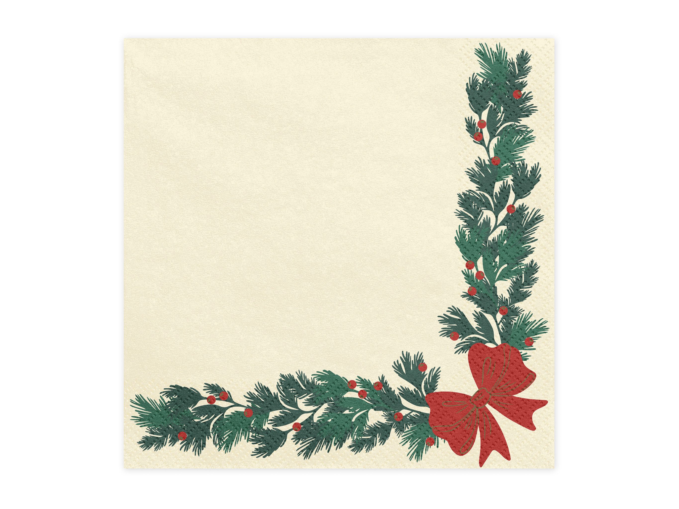 partydeco Papierserviette, Servietten Papier 33x33cm Tannengirlande Motiv 20 Stück Beige Grün Rot