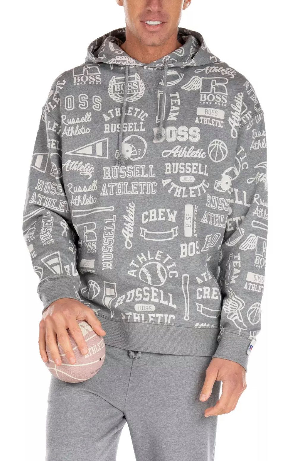 BOSS Kapuzensweatshirt Hoodie BOSS x Russell Athletic Loose Oversize Fit Unisex Allover-Logo-Print im Retro-Stil, Lockerer Oversize-Schnitt