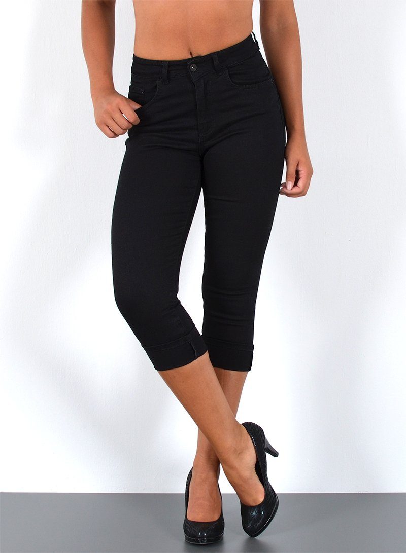 ESRA Caprijeans Damen 3/4 Capri Jeans Hoch-Bund Sommer Hose kurze Jeans Shorts J740 High Waist Capri Jeans Damen Sommer Hose Stretch-Jeans bis Übergröße