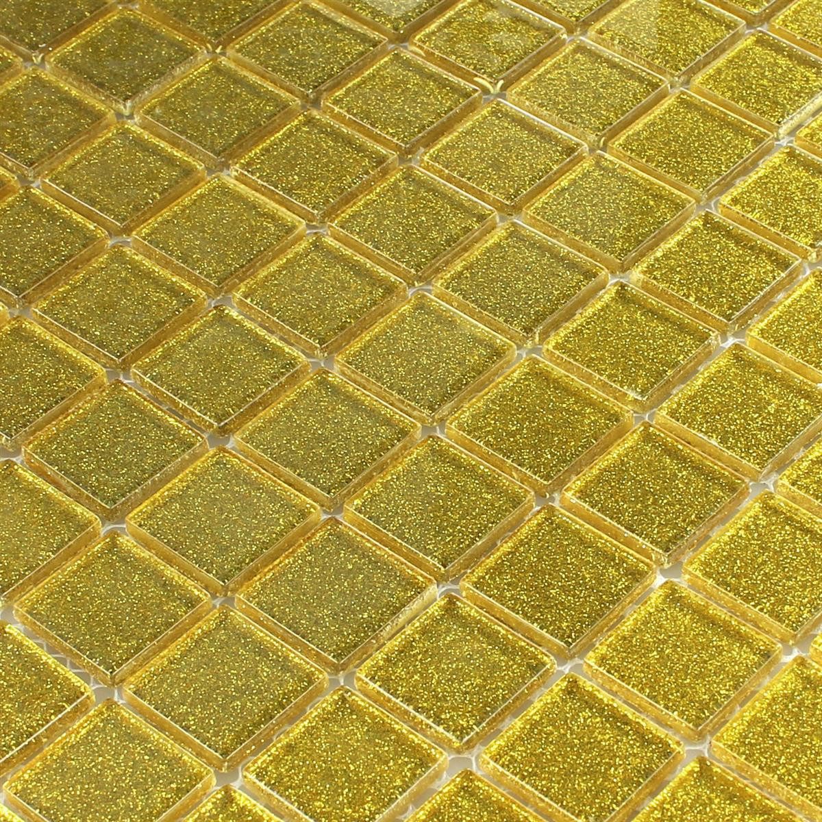 Mosafil Mosaikfliesen Glasmosaik Fliesen Wichita Glitzer, Glas 32.700x30.200, gold, Verlegefertig auf ein Netz geklebt