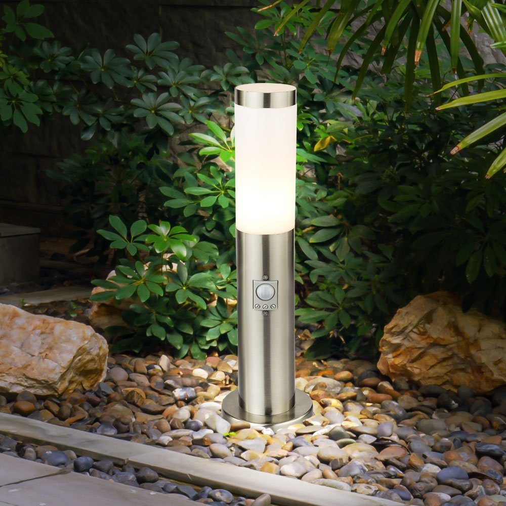 etc-shop Sockelleuchten, Leuchtmittel nicht inklusive, Sensor Silber - Edelstahl E27 Wegeleuchte Stehleuchte Gartenstehlampe Außen Garten