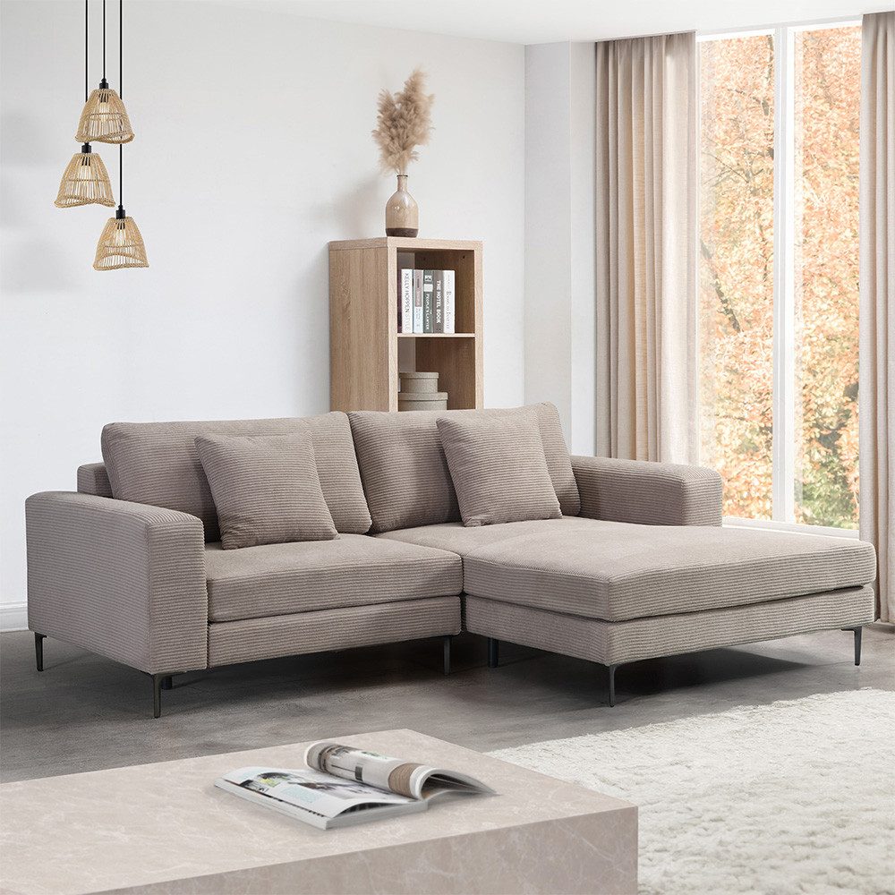HOME DELUXE Sofa Sofa BELLANO Cord - 238 x 188 x 94 cm, Links, inkl. Zierkissen Cordsofa, L – Form Sofa, Ecksofa, Cordstoff