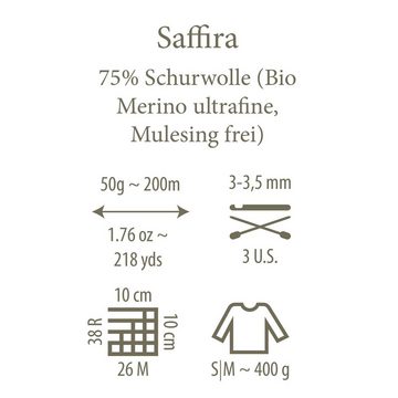 Pascuali 4 x 50g Pascuali Saffira 75% Schurwolle (Bio Merino ultrafine), 25% Seide (Maulbeerseide) Wolle zum Stricken und Häkeln Häkelwolle
