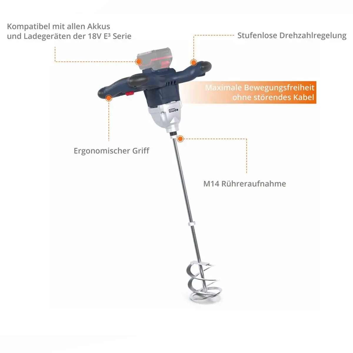 Güde Rührwerk Güde Akku Rührwerk RW 18-401-30 mit Akku 4.0 Ah und Ladegerät 3 A
