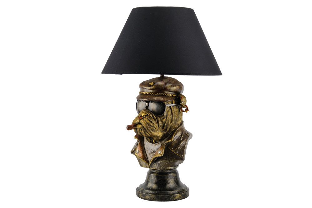 riess-ambiente Tischleuchte BULLDOG 55cm bronze/schwarz - Polyresin, Stoffschirm, Hunde-Skulptur, Ein-/Ausschalter, ohne Leuchtmittel, Extravagante Tierlampe - ideal auf Sideboard, Nachttisch oder Kommode