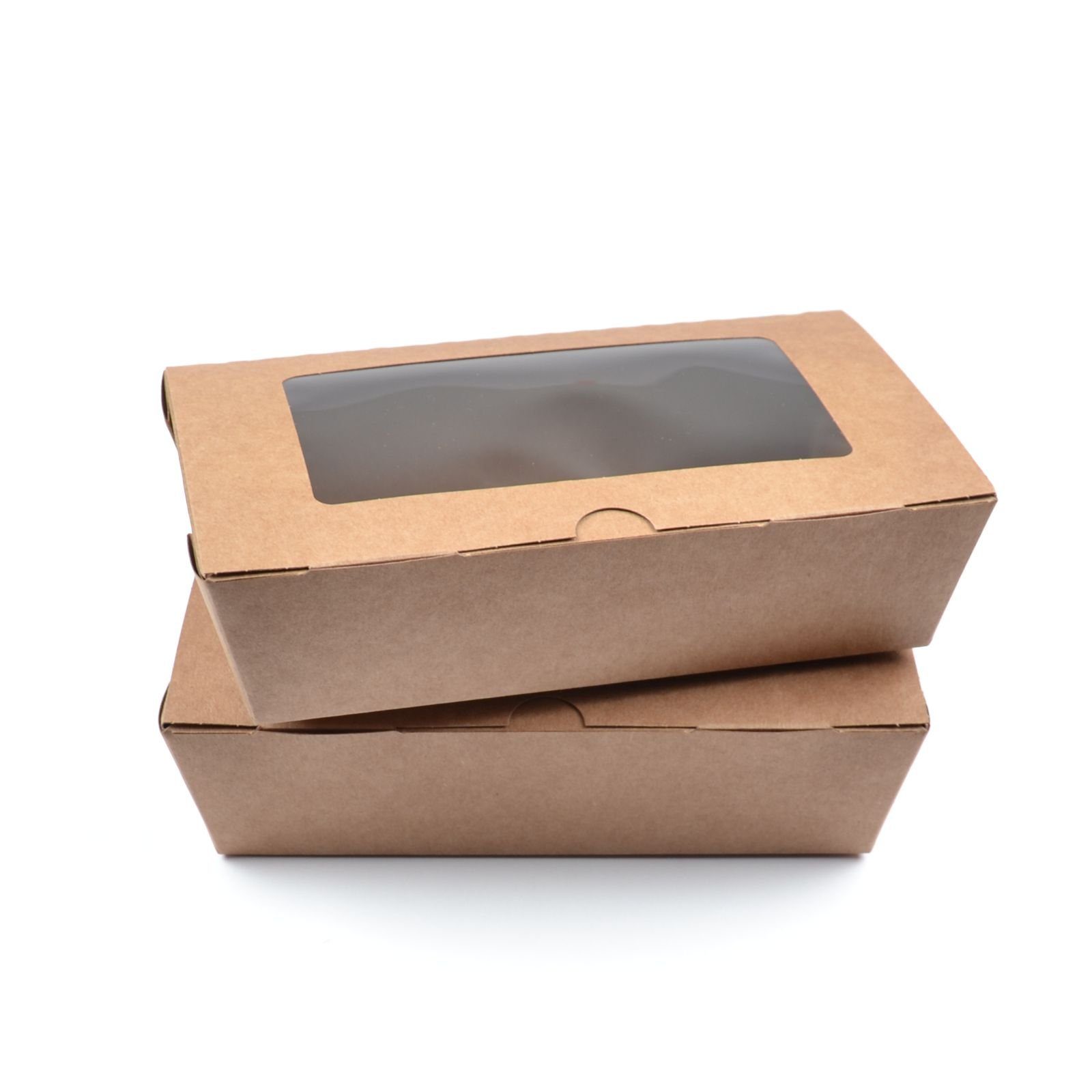 Einwegschale 250 Stück Fast Food Boxen mit Fenster (Größe M), (180×100×50 mm), kraft, mit Sichtfenster Food Box Foodcase Snackbox