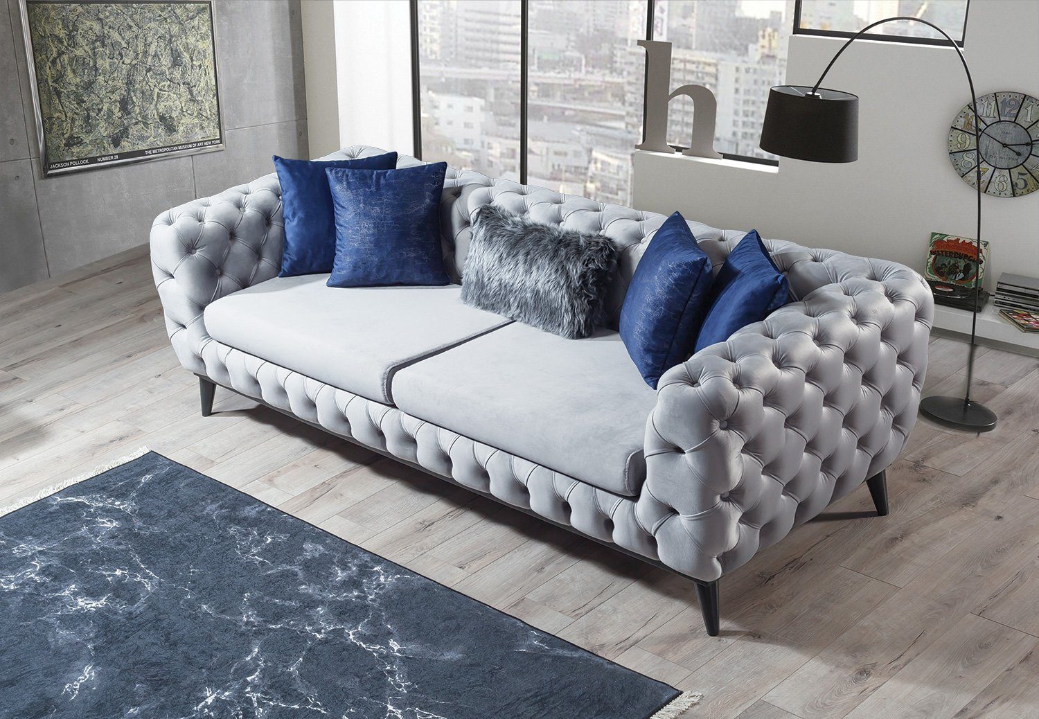 Villa Möbel Sofa Marrakesh, 1 Stk. 2-Sitzer, Quality Made in Turkey, Luxus-Microfaser (100% Polyester) Grau