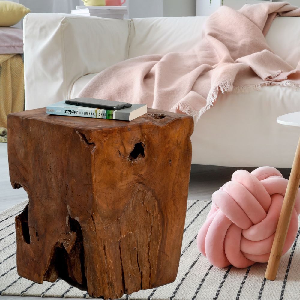 LebensWohnArt Sitzhocker Beistelltisch Hocker HEAVY STOOL Teak Handmade massiv eckig