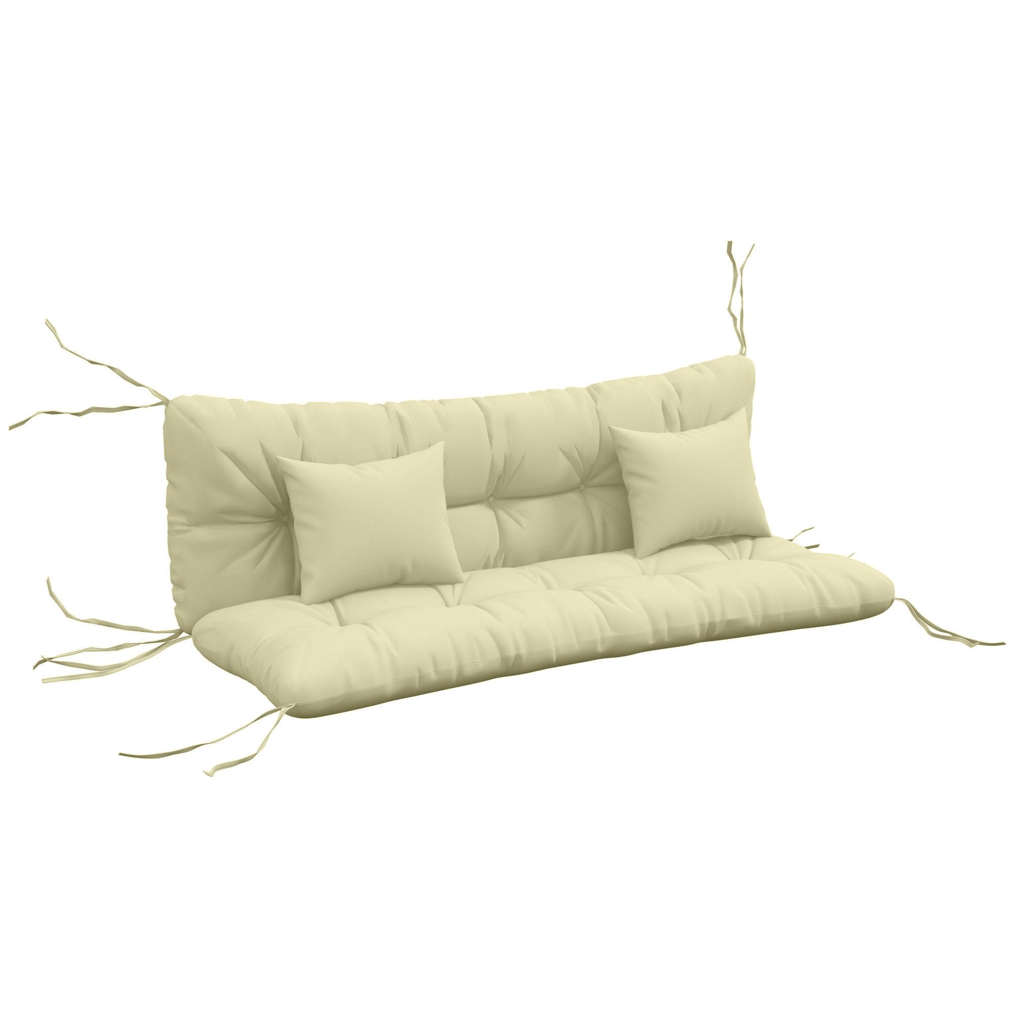 Outsunny Sitzkissen wasserabweisend Stuhlkissen mit Bindebänder, Geknüpftem Design, für Haus, Garten, Sofa, Cremeweiß
