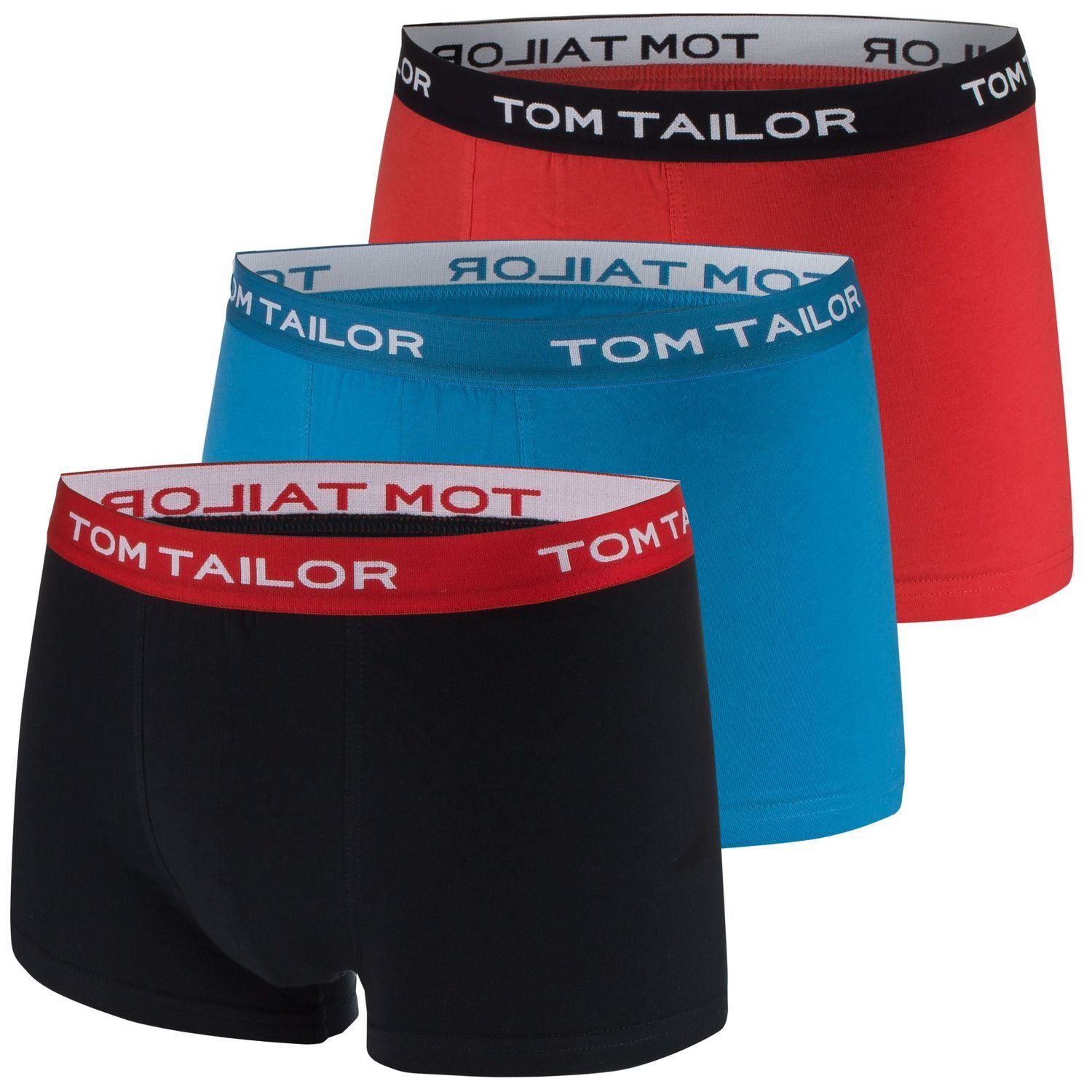 TOM TAILOR Boxershorts (3-St) kürzerem / / rot im schwarz Bein mit 3er blau Pack