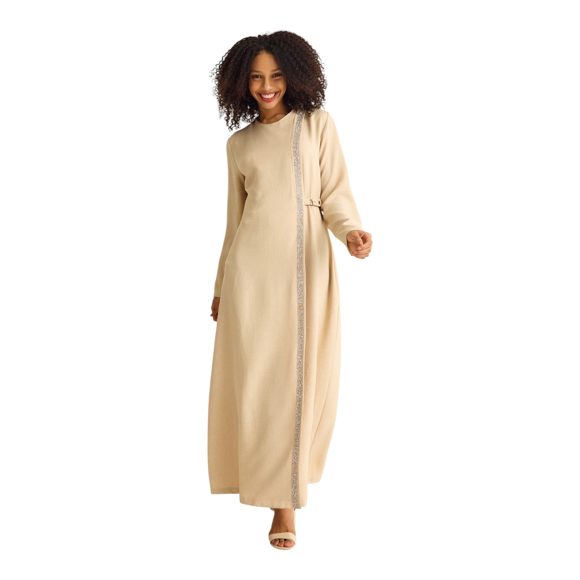 fashionshowcase Tunikakleid Abaya Kleid mit Schmuckdetails – Modest Fashion