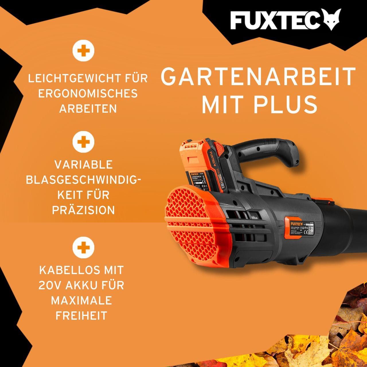 FUXTEC Akku-Laubbläser FX-E1LB20SET1, 38m/s, inkl. Akku & Ladegerät, leise, mit Geschwindigkeitsregulierung
