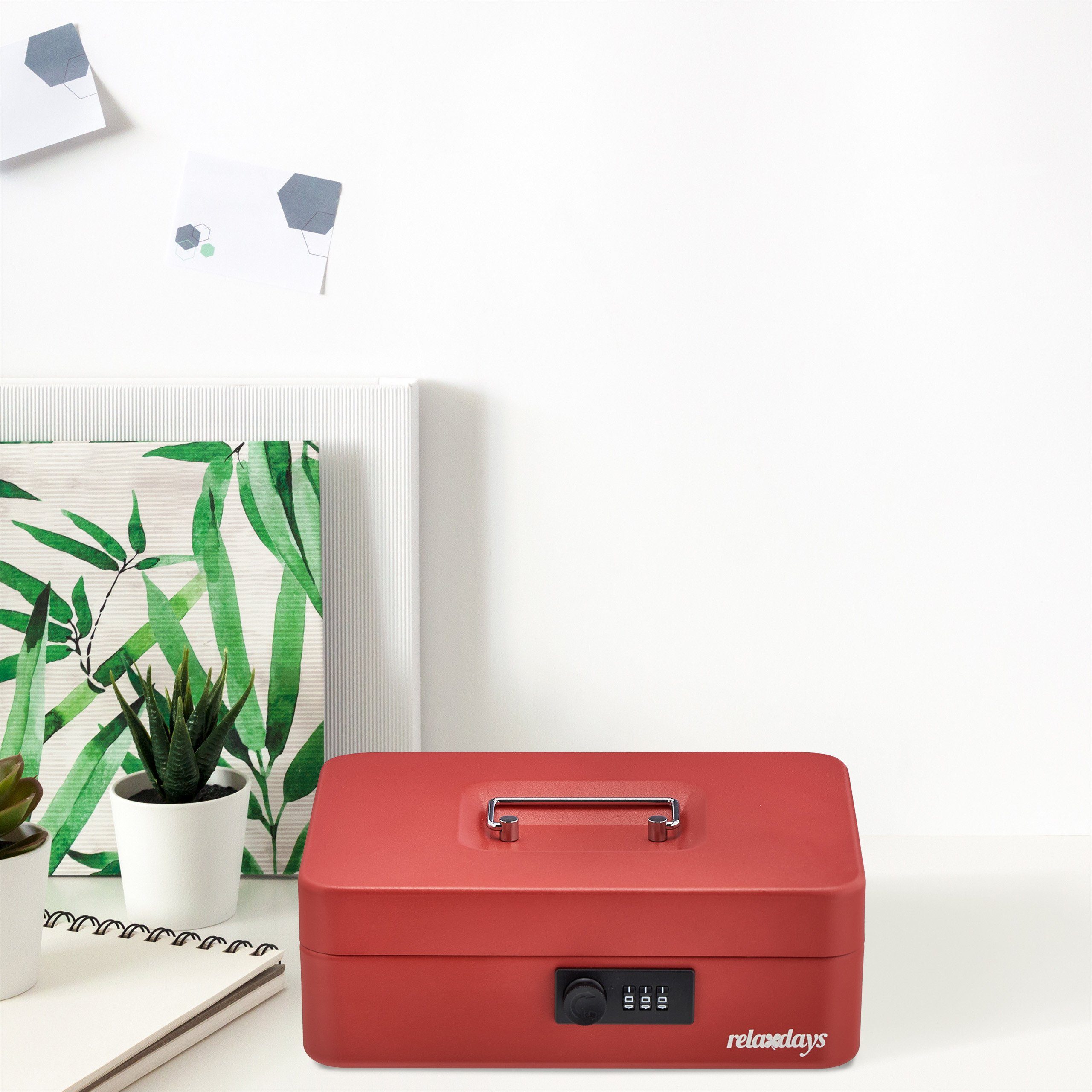 relaxdays Geldkassette Rote Geldkassette mit Zahlenschloss
