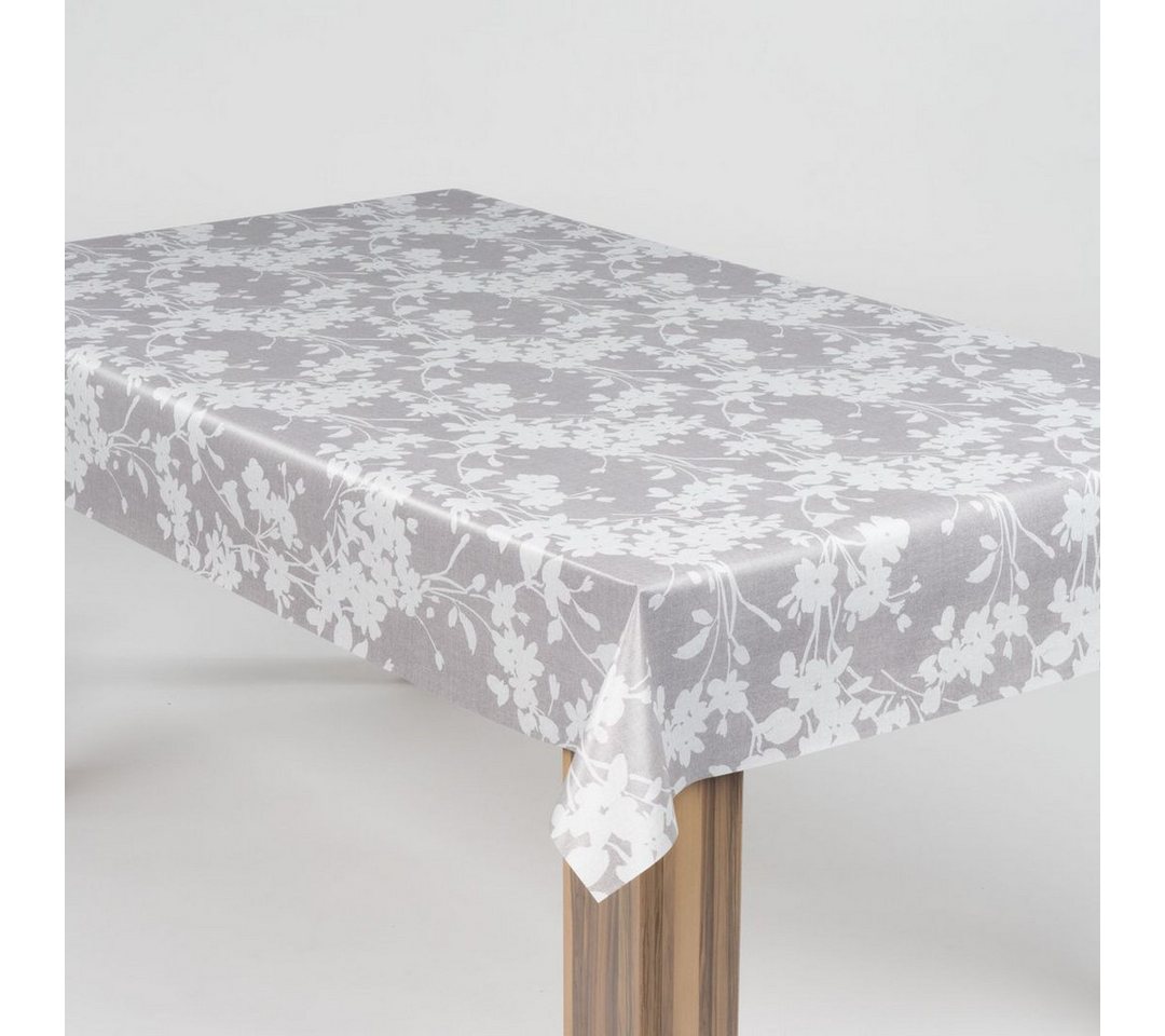 laro Tischdecke laro Wachstuch-Tischdecke Wachstischdecke Blumen Ornament Grau