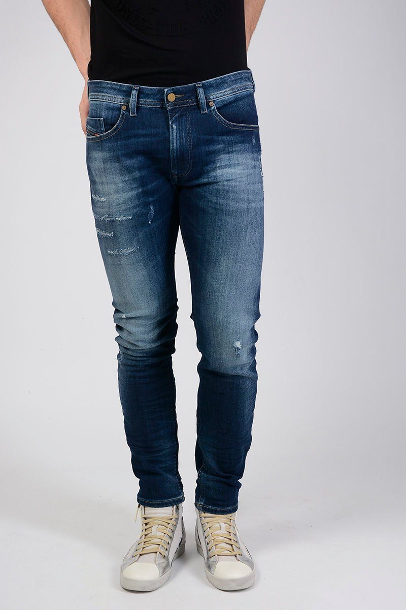 Diesel Slim-fit-Jeans Herren Tepphar 084GF Blau, Röhrenjeans, 5 Pocket Style, Vintage Used-Look, Größe: W28 L32, Stretch
