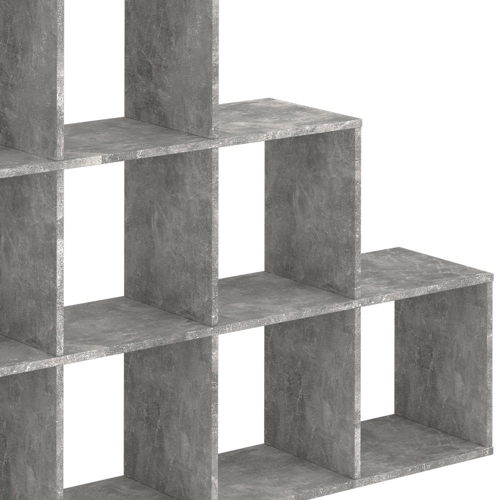 Vicco Raumteiler Bücherregal | Beton 9 Fächer grau Treppenregal grau