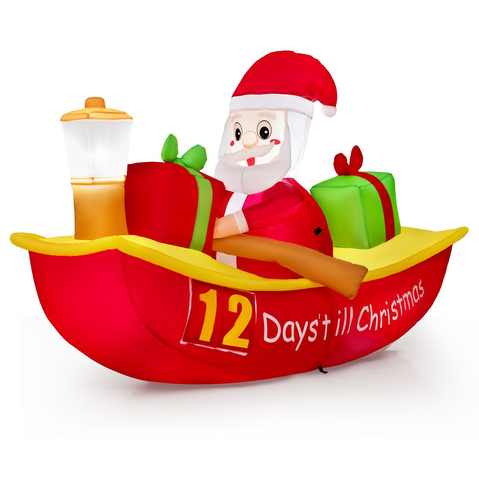 COSTWAY Weihnachtsmann, LED Deko Countdown im Ruderboot aufblasbar