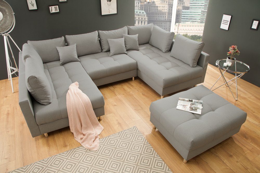 XXL Teile, Wohnzimmer · · Federkern grau, · KENT Set 4 U-Form Wohnlandschaft riess-ambiente Modern · Design Stoffbezug 305cm · mit