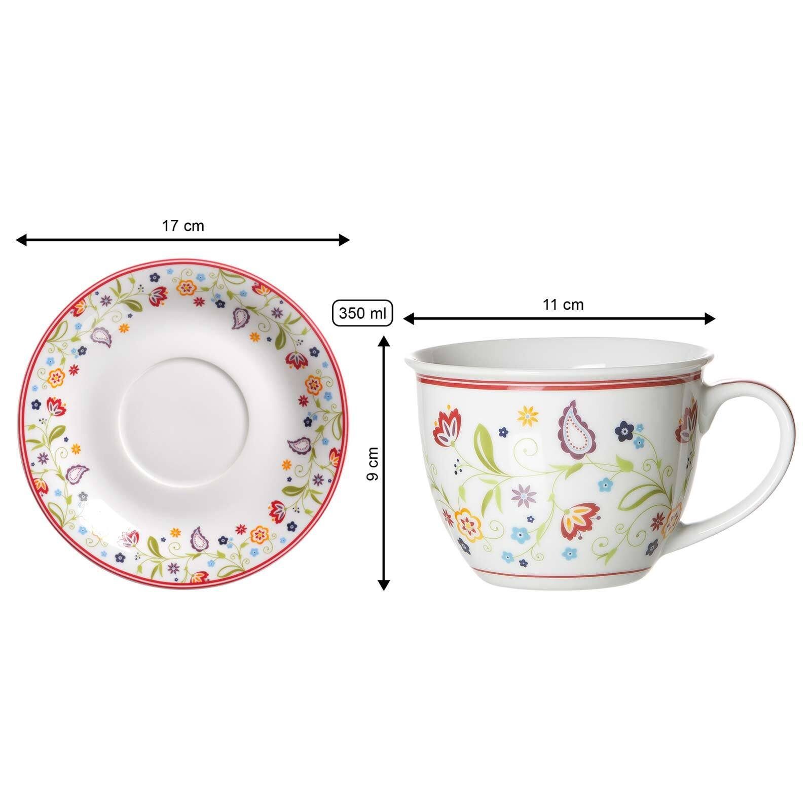 Ritzenhoff & Breker Tasse Shanti Milchkaffee Tassen mit Untertassen 350 ml, 12-tlg., Porzellan
