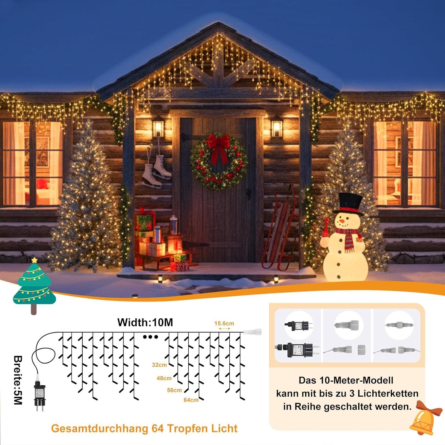 SERBASIC LED-Lichterkette Eisregen Außen, Weihnachtsbeleuchtung mit Timer 8 günstig online kaufen