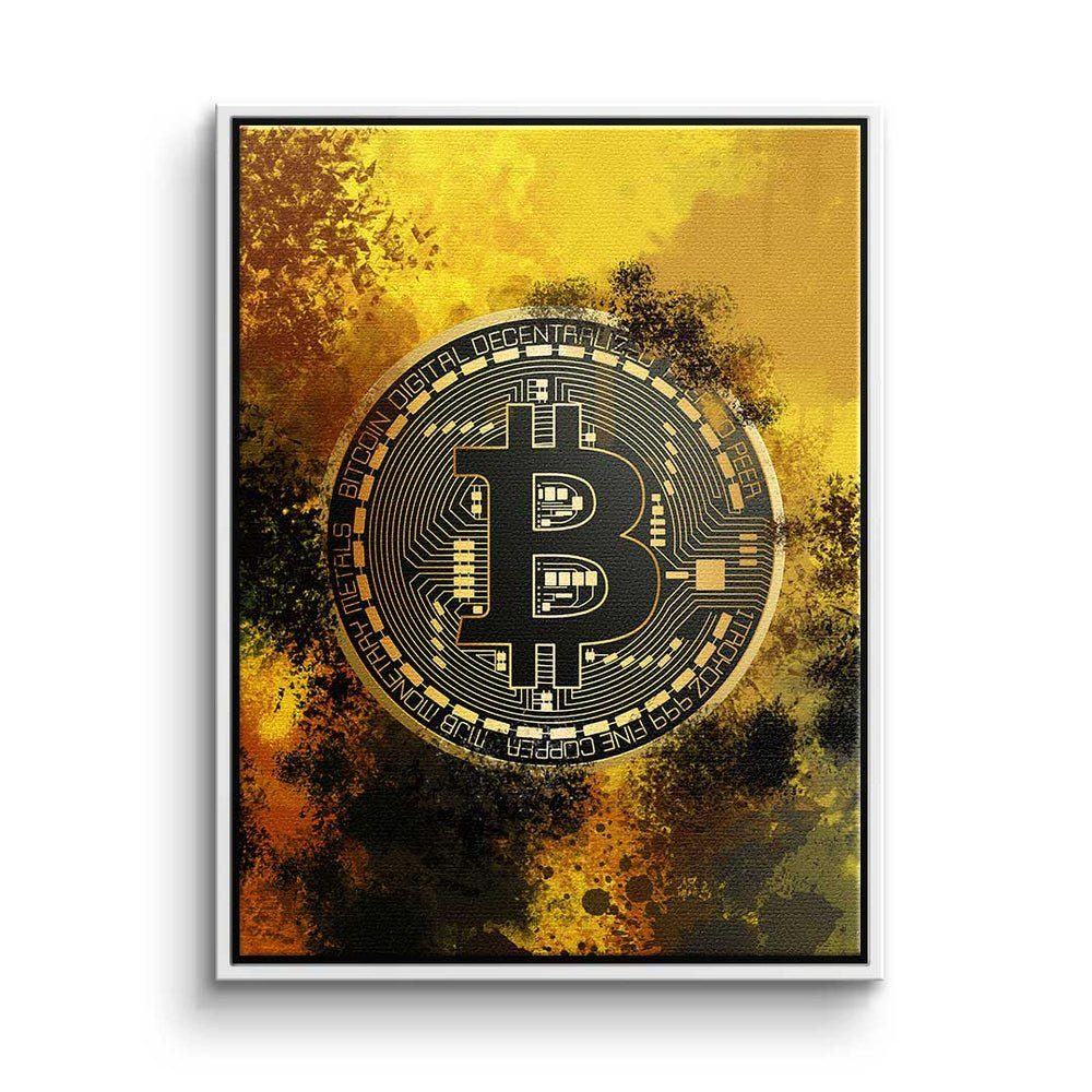 DOTCOMCANVAS® Leinwandbild, Premium Leinwandbild schwarzer Bitcoin - Crypto Motivation Rahmen - Trading - Wild 