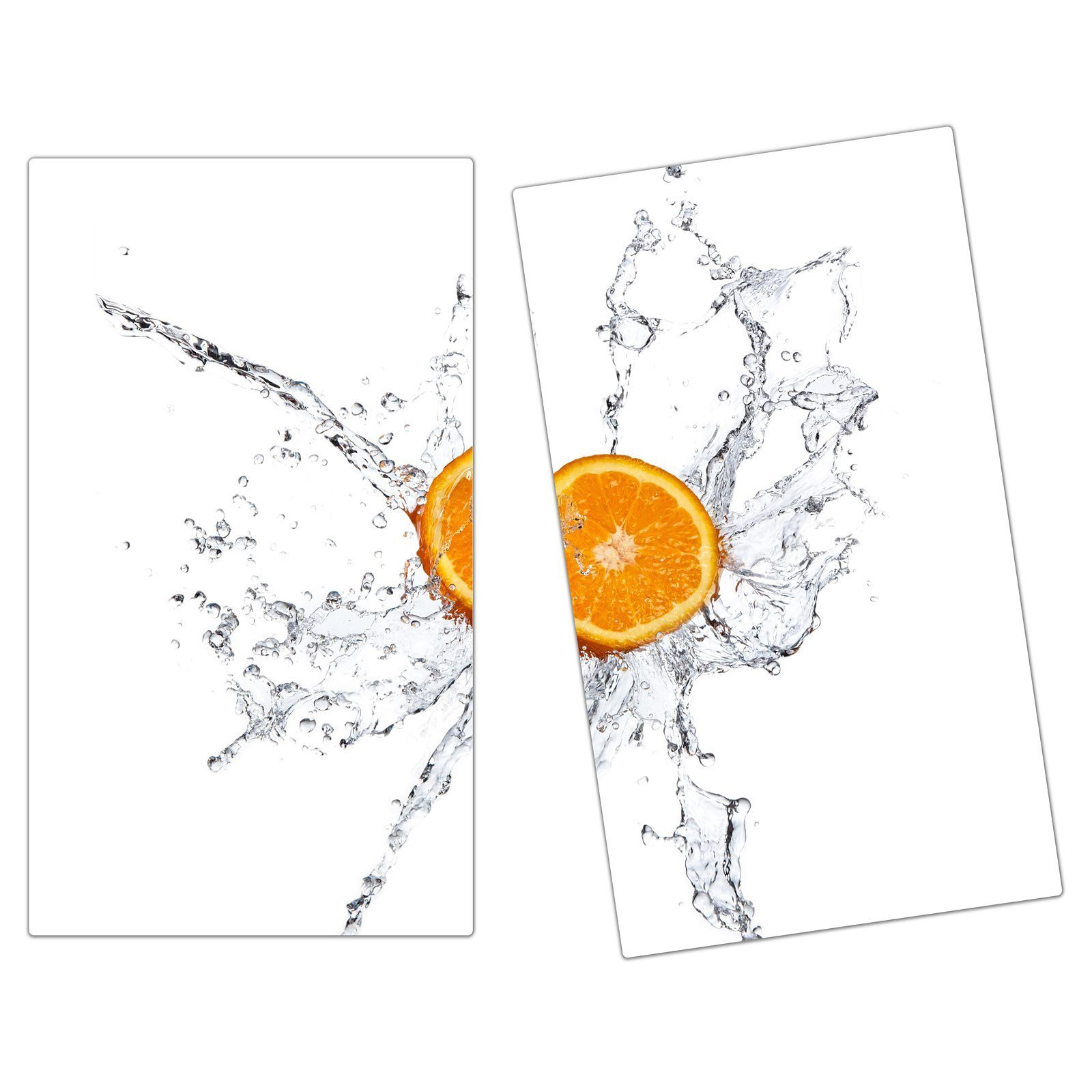 Wasser, (2 Primedeco Orange tlg) Spritzschutz Herdabdeckplatte Glas, Herd-Abdeckplatte aus Glas im
