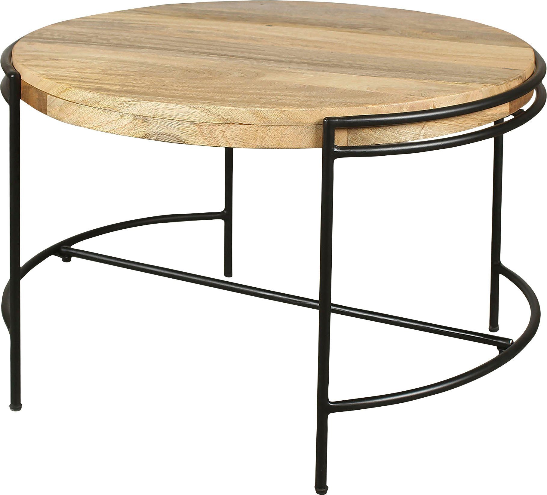 byLIVING Couchtisch Hanna, massive Mango Tischplatte 35mm und schwarzen Met günstig online kaufen