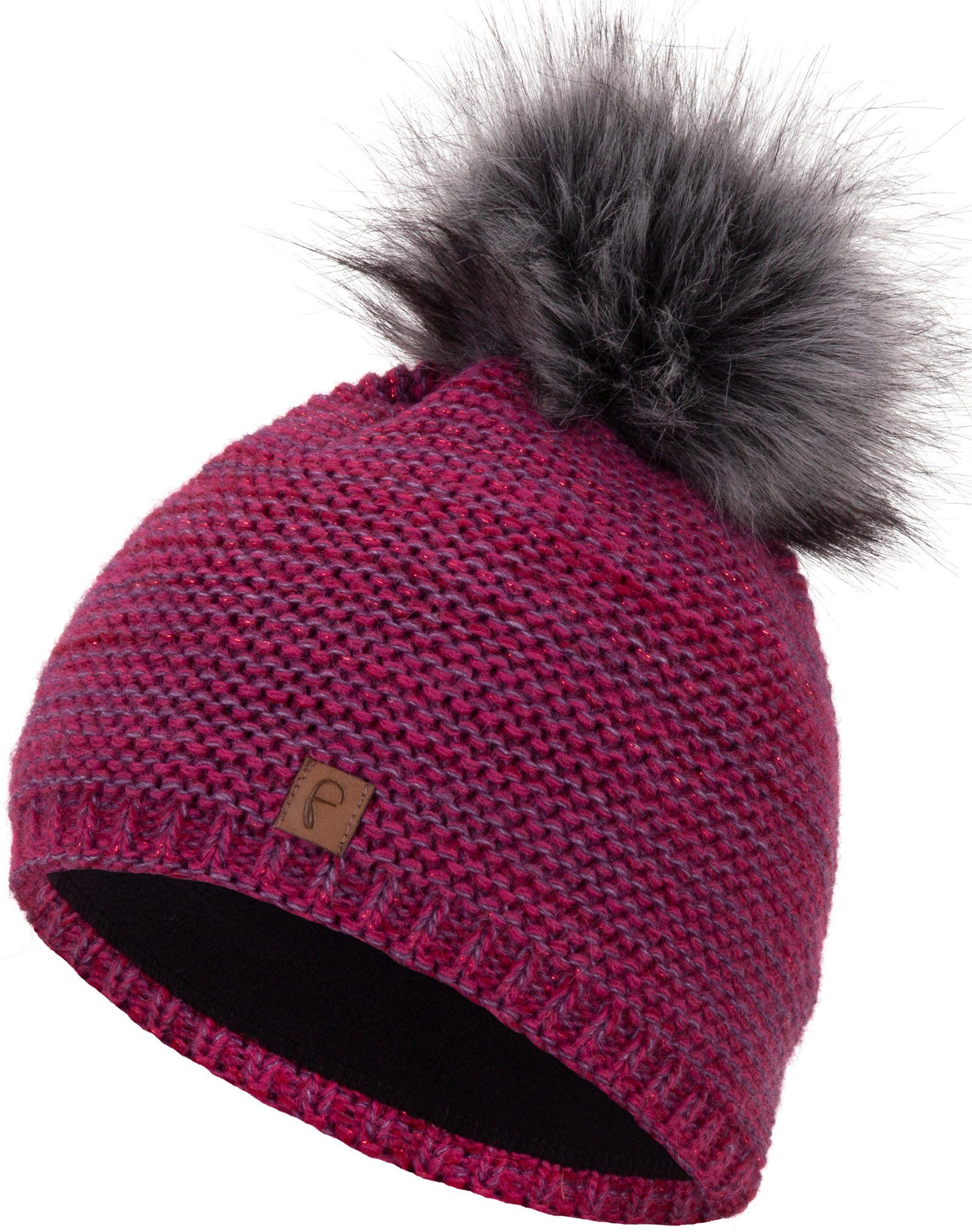 Bommelmütze gefüttert Damen Strickmütze Mütze Faera lila Haube Beanie Wintermütze Bommelmütze