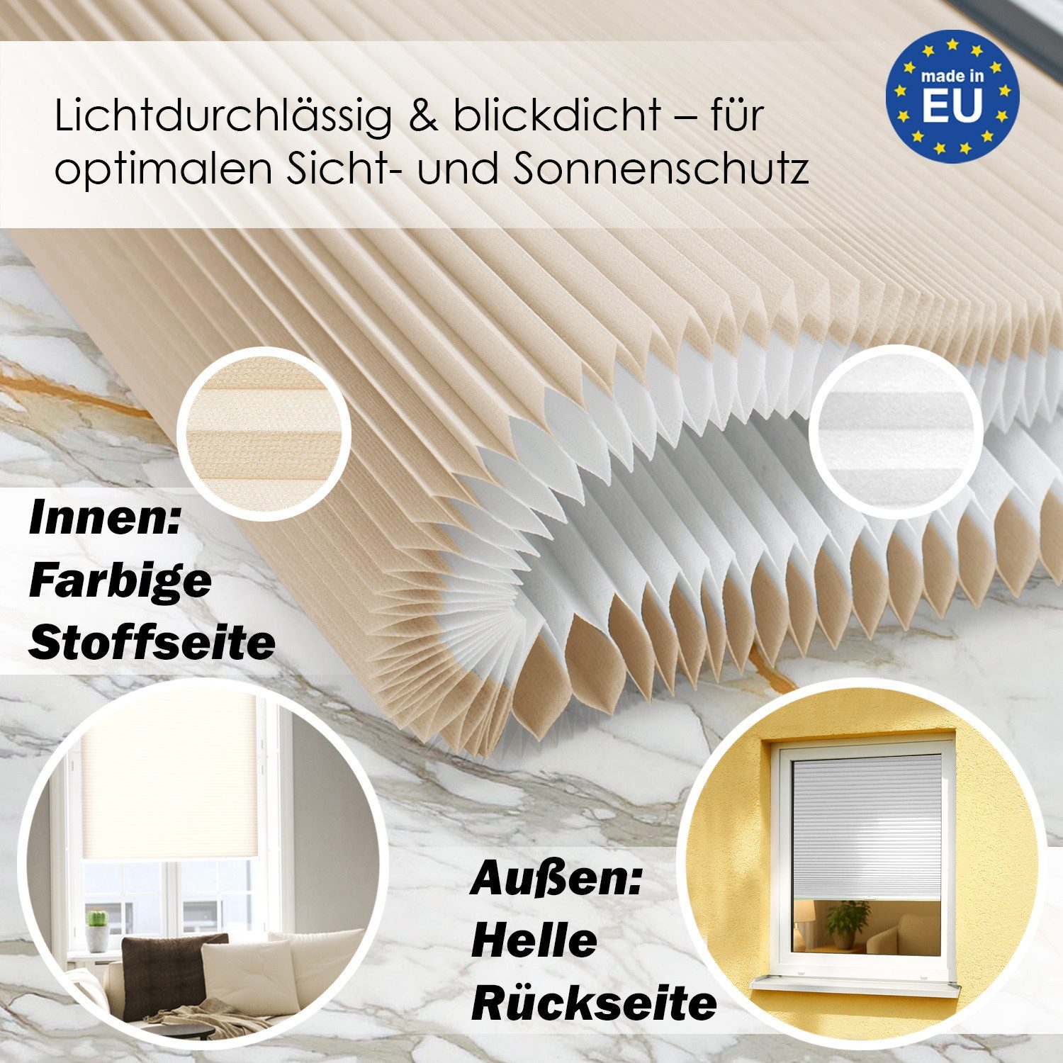 DomDeco Wabenplissee Premium Plissee ohne Bohren, lichtdurchlässig, Sichtschutz, verspannt, blickdicht, Klemmfix, UV-Schutz, modernes Fensterplissee – Bild 2 von 5