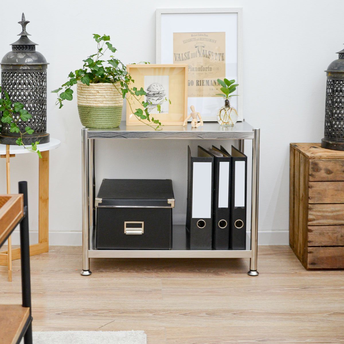 shelfr Regal mit 2 Ablagen - 61x36x50 Edelstahlregal - Schwerlastregal bis 60 kg, Industrial Style Regal - Standregal Metall - Küchenregal Ablageregal – Bild 4 von 5