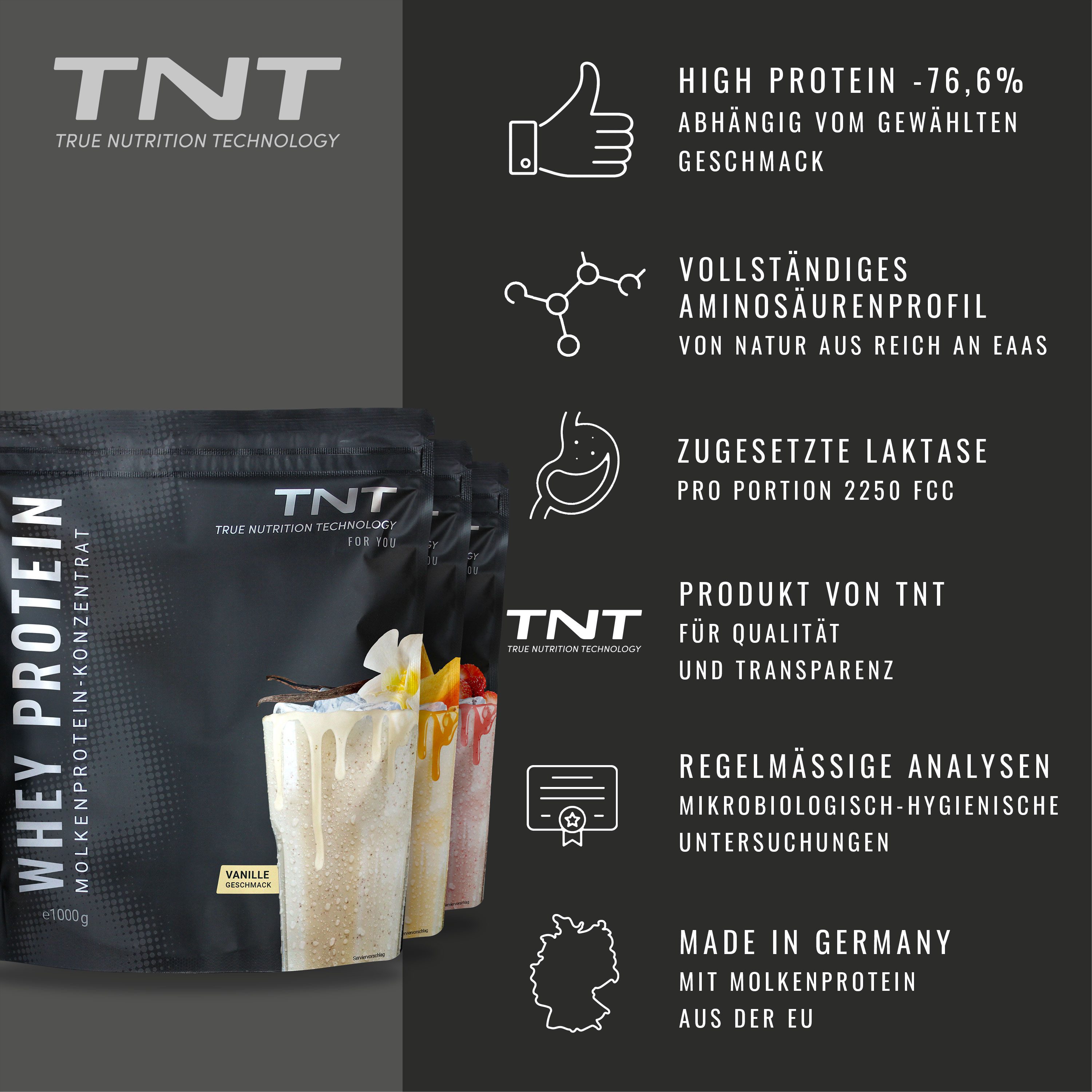 TNT (True Nutrition Technology) Whey Protein - Molkenprotein-Konzentrat für Muskelaufbau und Diät Pulver – Bild 5 von 5
