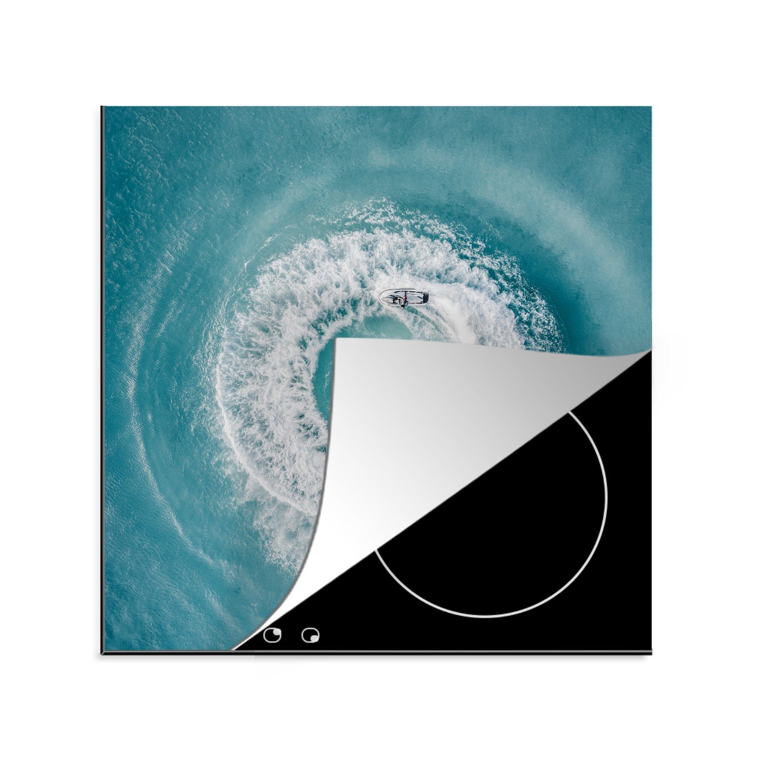 MuchoWow Herdblende-/Abdeckplatte Jet Ski - Meer - Wasser, Vinyl, (1 tlg), 78x78 cm, Ceranfeldabdeckung, Arbeitsplatte für küche