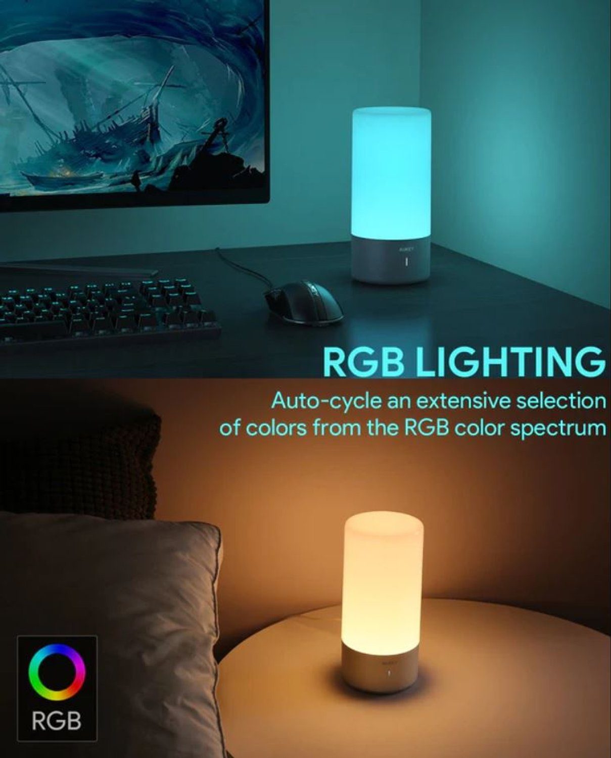 Tischleuchte RGB LED LT-T6, NAIPO Schreibtischleuchte Dimmbar Blackgrey Touch