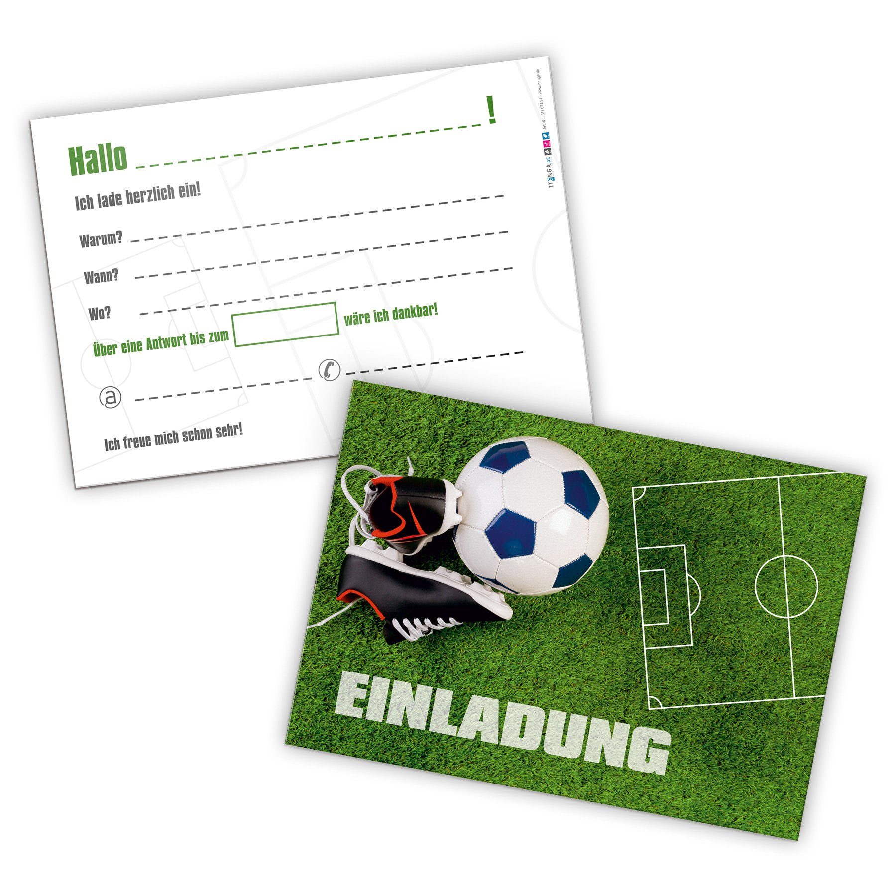 itenga Grußkarten itenga 12 x Postkarte Einladung "Fußball" Geburtstag Kinder Party DIN