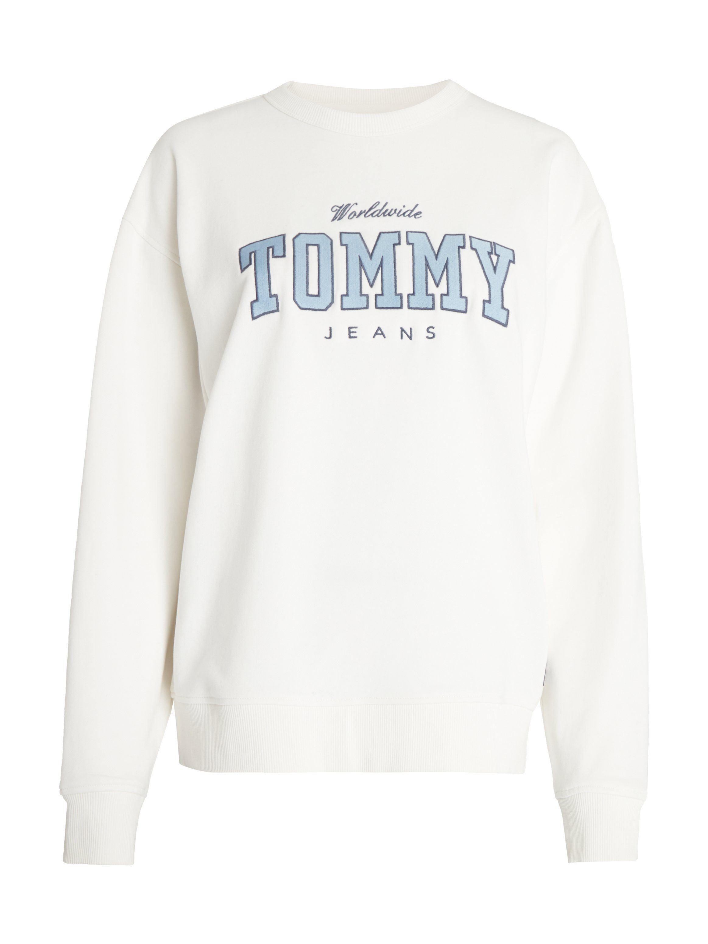 CREW Tommy gesticktem Logoschriftzug Ancient_White VARSITY TJW mit Jeans Sweatshirt RLX LUXE
