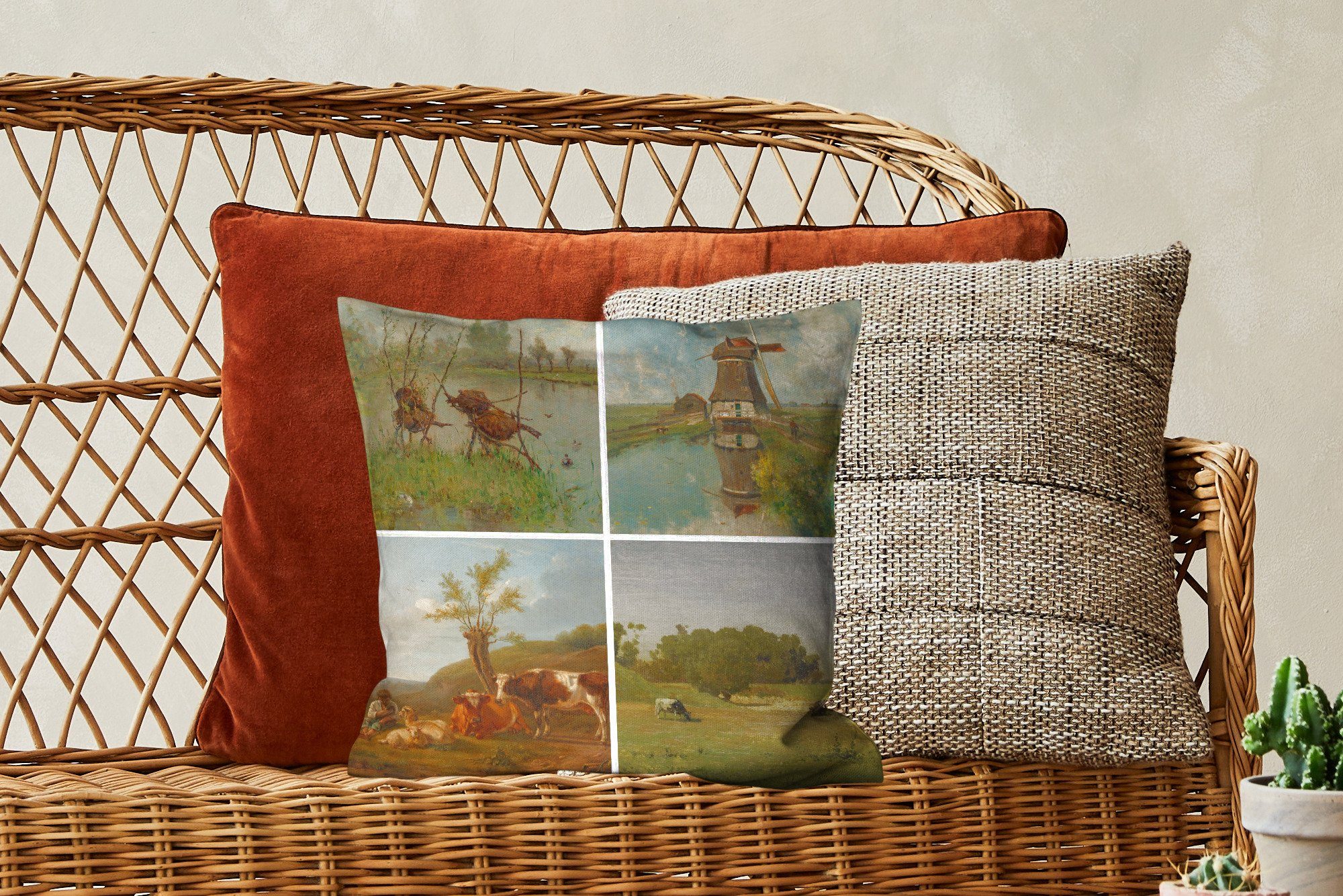 MuchoWow Dekokissen Collage - Niederländisch Wohzimmer, Füllung für Zierkissen Deko, Tiere, Sofakissen Schlafzimmer, mit 