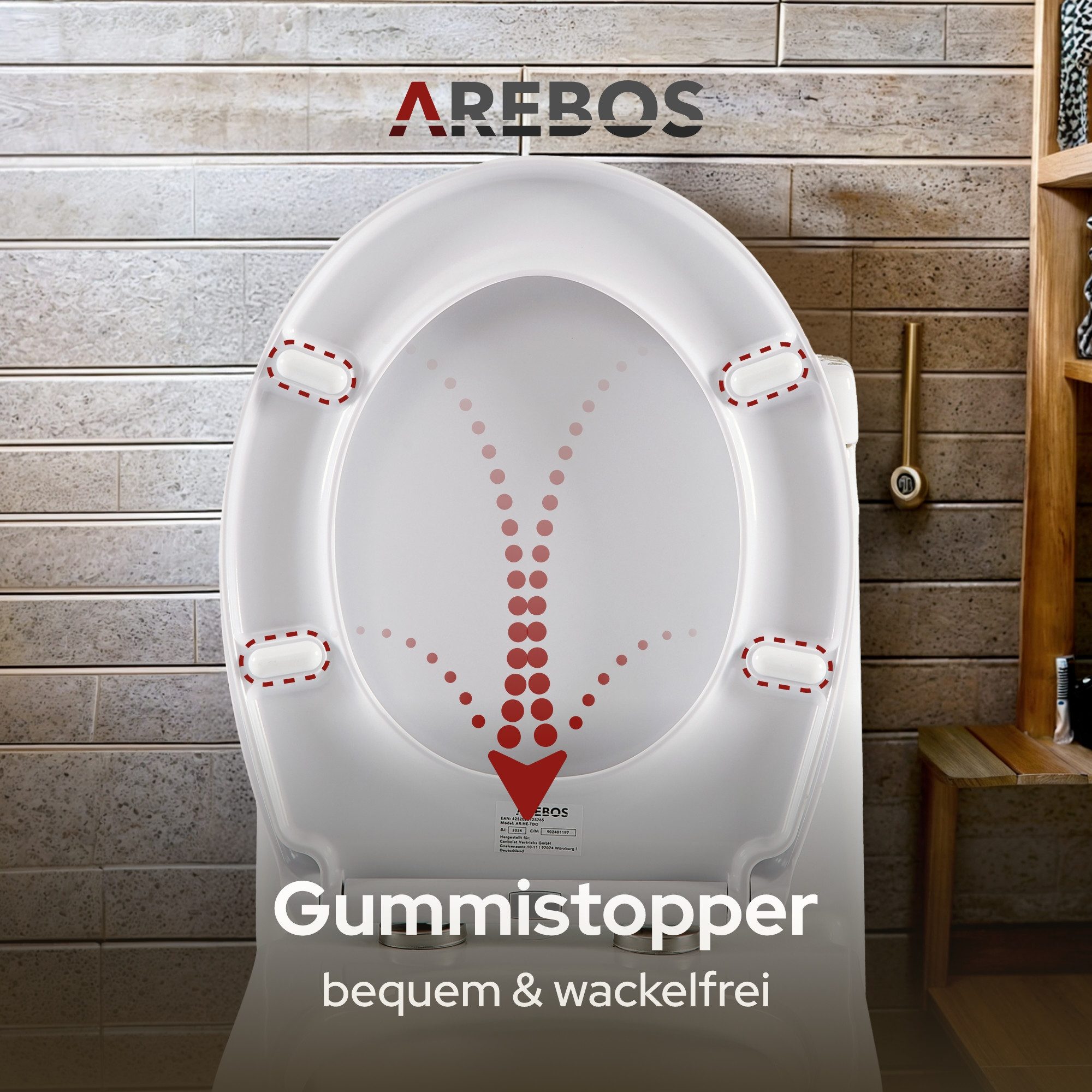 Arebos WC-Sitz Toilettensitz Oval mit Absenkautomatik Duroplast, Absenkautomatik, Antibakterielle Oberfläche, Belastbar bis 150 kg – Bild 5 von 5