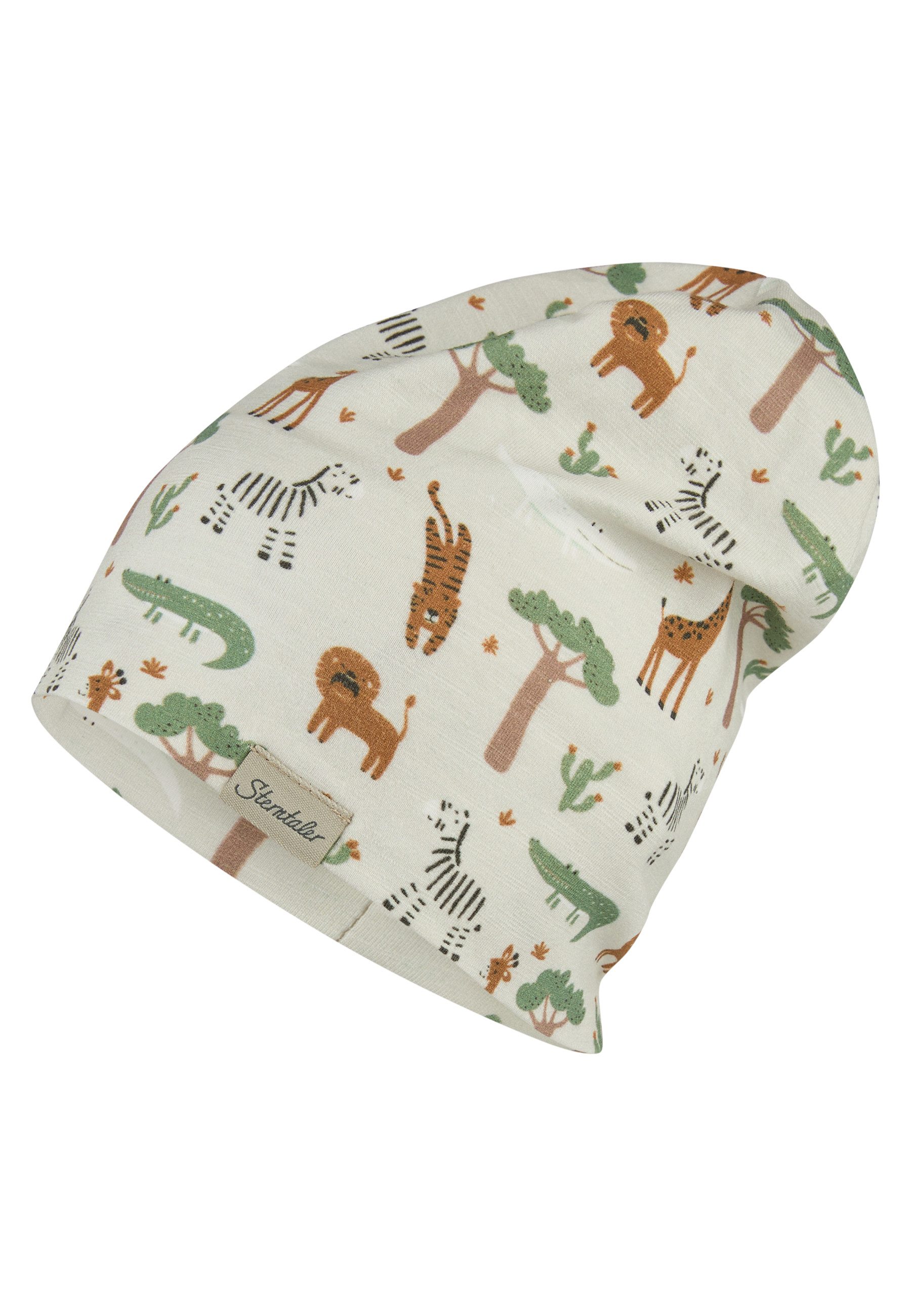 Sterntaler® Beanie Beanie Safaritiere (1-St) Beanie aus Flammgarn Jersey mit Safaritieren, tragbar auf zwei Arten