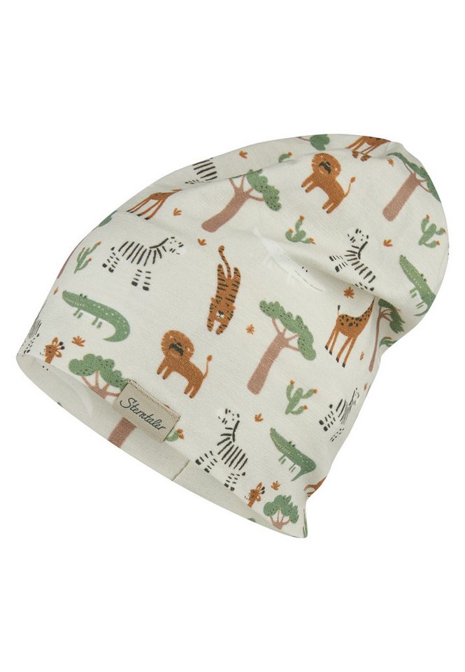 Sterntaler® Beanie Beanie Safaritiere (1-St) Beanie aus Flammgarn Jersey mit Safaritieren, tragbar auf zwei Arten