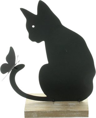 Dekoleidenschaft Dekofigur "Katze mit Schmetterling" aus Metall, matt schwarz, 21 cm hoch, Metallfigur, Dekokatze, Metalldeko, Metallkatze, Katzenfigur