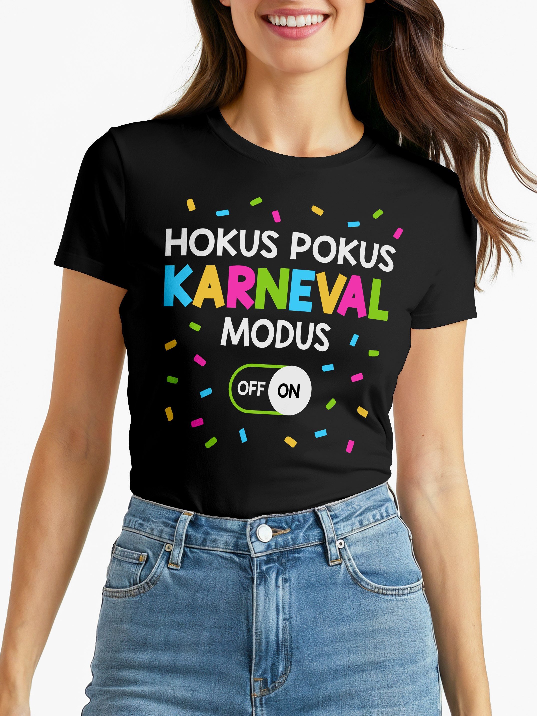 MoonWorks Print-Shirt Damen T-Shirt - Hokus Pokus - Fasching Karneval Ersat günstig online kaufen