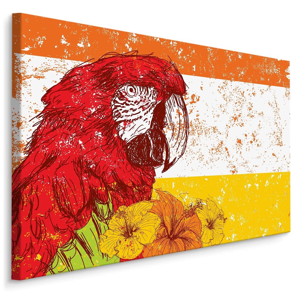 Muralo Leinwandbild Natur – Leinwandbild Wandbild Kunstdruck Wohnzimmer, Blumen (1 St), Papagei – Ara – Blumen, 120 x 80 cm, aufhängefertig