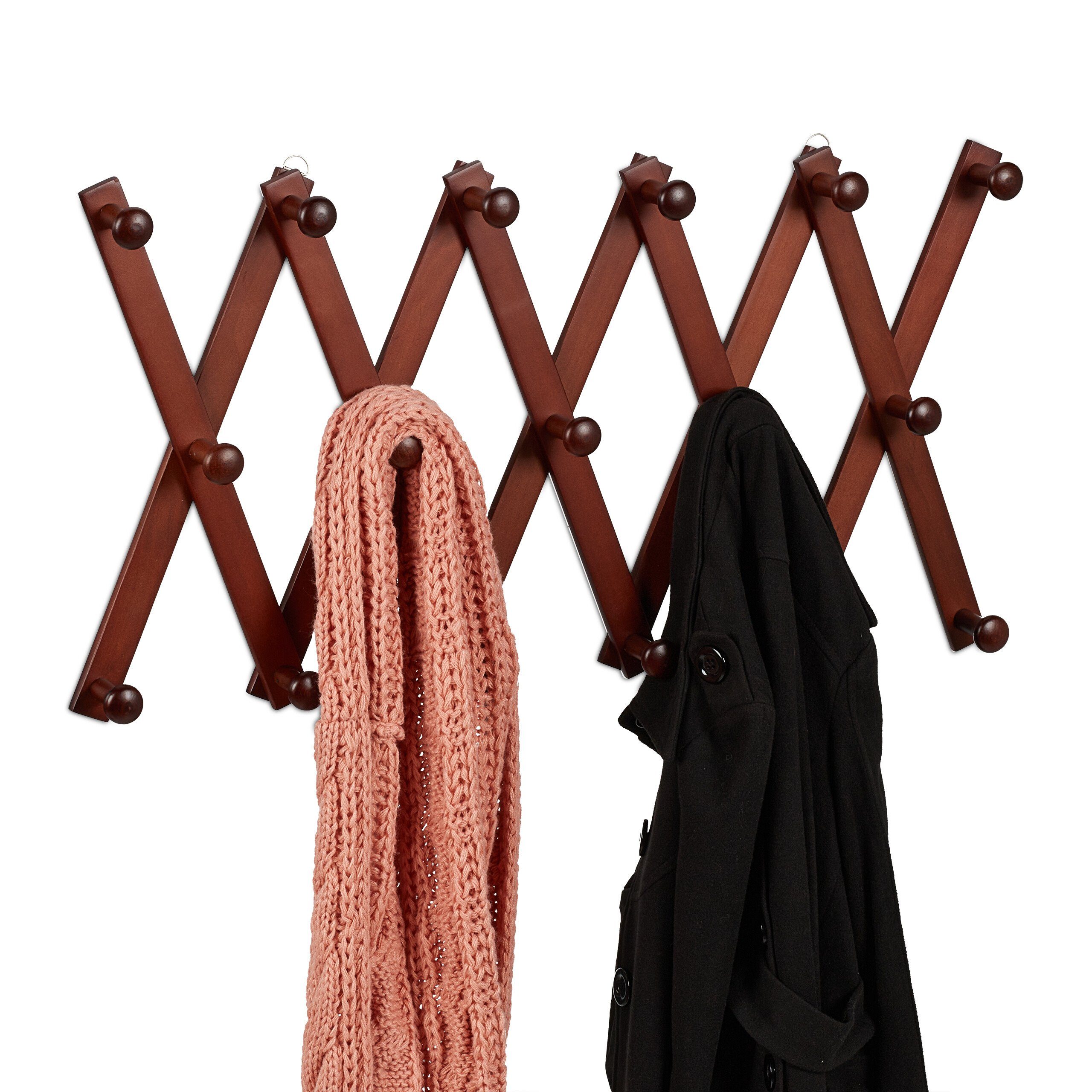 relaxdays Wandgarderobe Ausziehbare Wandgarderobe aus Holz günstig online kaufen