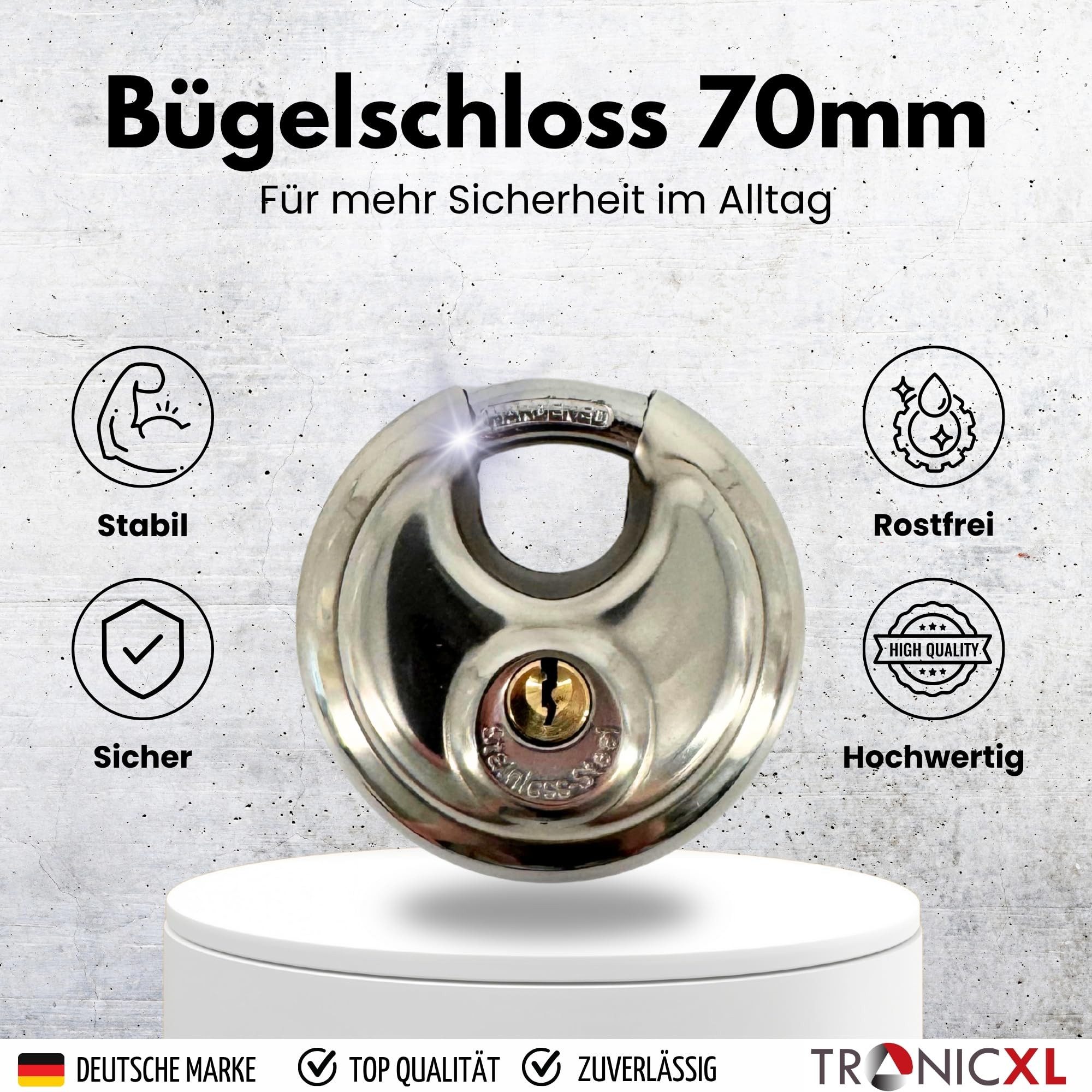 TronicXL Vorhängeschloss 3x Rundbügelschloss Sicherheits Vorhängeschloss 10mm Bügelstärke, scheibenschloss rundschloss ringbügelschloss