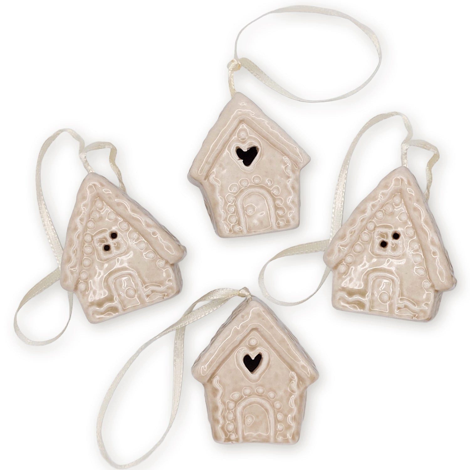 Logbuch-Verlag Baumbehang 4er Set Porzellan Lebkuchenhaus Creme braun 4,5×3,5×5 cm
