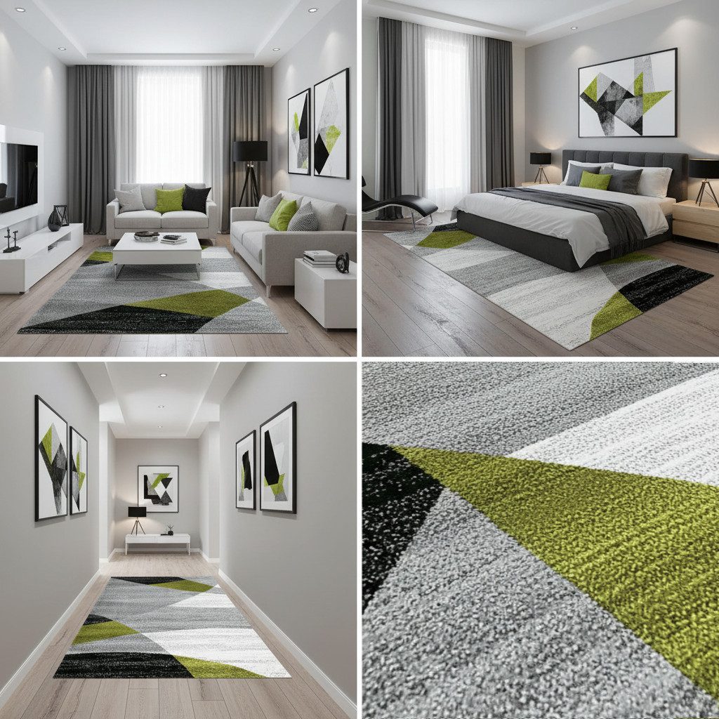 Vimoda Läufer Wohnzimmer Teppich Kurzflor, geometrisches Look, Rechteckig, Höhe: 5 mm, Läufer Moderner Meliert Muster für Küche und Schlafzimmer