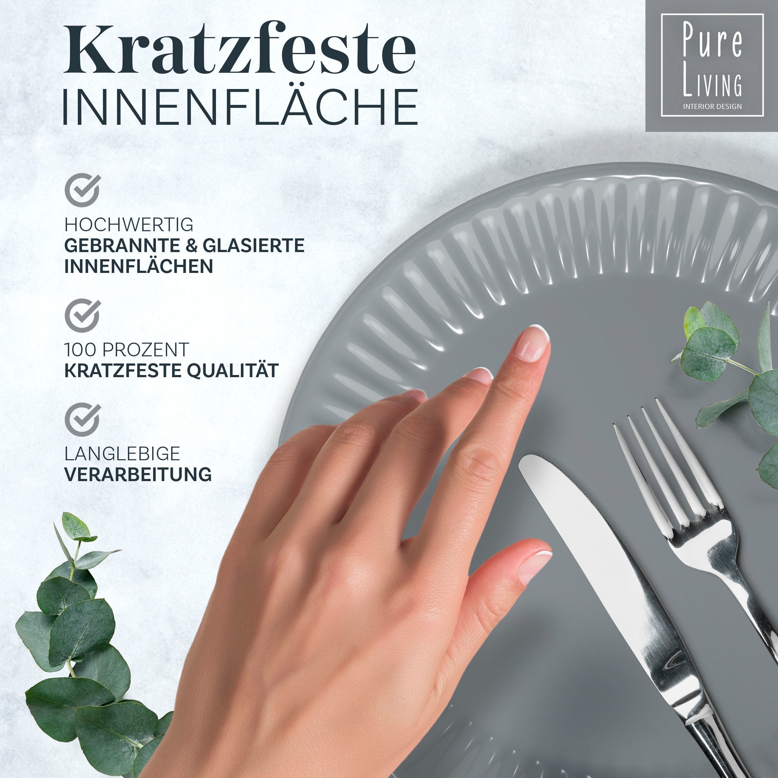 PURE LIVING INTERIOR DESIGN Geschirr-Set Suppenteller 6er 20cm Hygge, Steingut Graublau (6-tlg), 6 Personen, Steingut – Bild 3 von 5