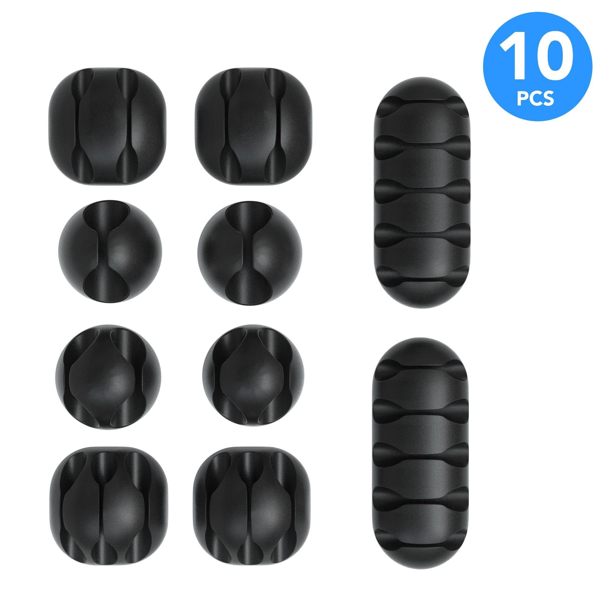 EAZY CASE Kabelführung 10x Kabelmanagement Mix Set, Kabelclips Kabelmanagement ohne Bohren Ordnung Kabel Organizer Schwarz