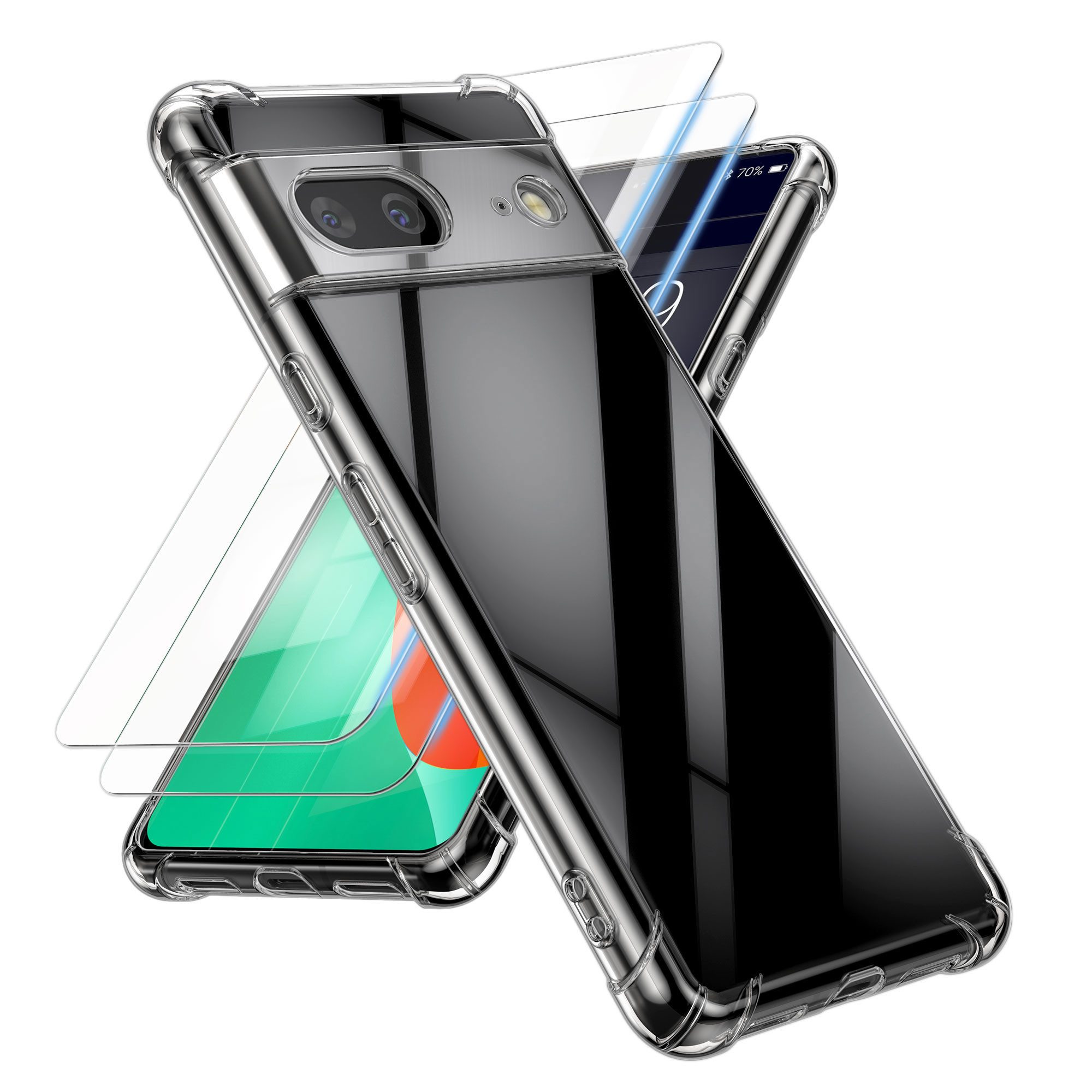 kalibri Handyhülle Hülle für Google Pixel 7 Case, Handyhülle mit 2x Glas Schutz Folie - Cover Handyhülle